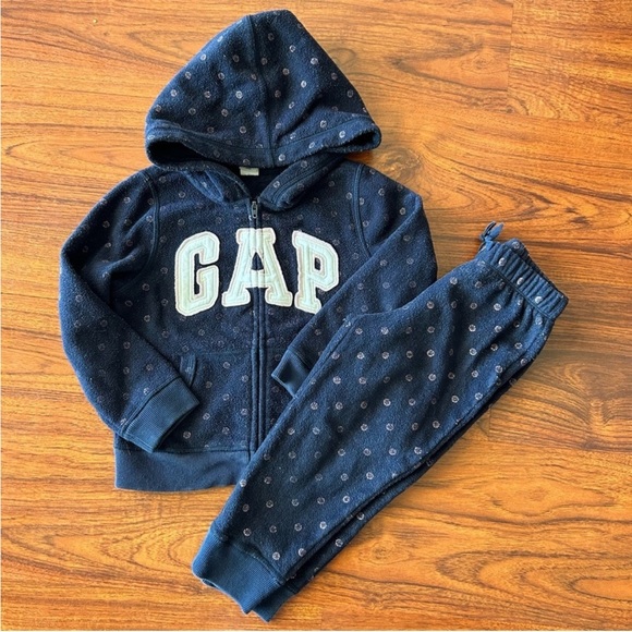 BabyGap Kids Fleece Set Full Zip Hoodie Jogger Sweatpants 4 Top 3 Pants Navy - Picture 1 of 11